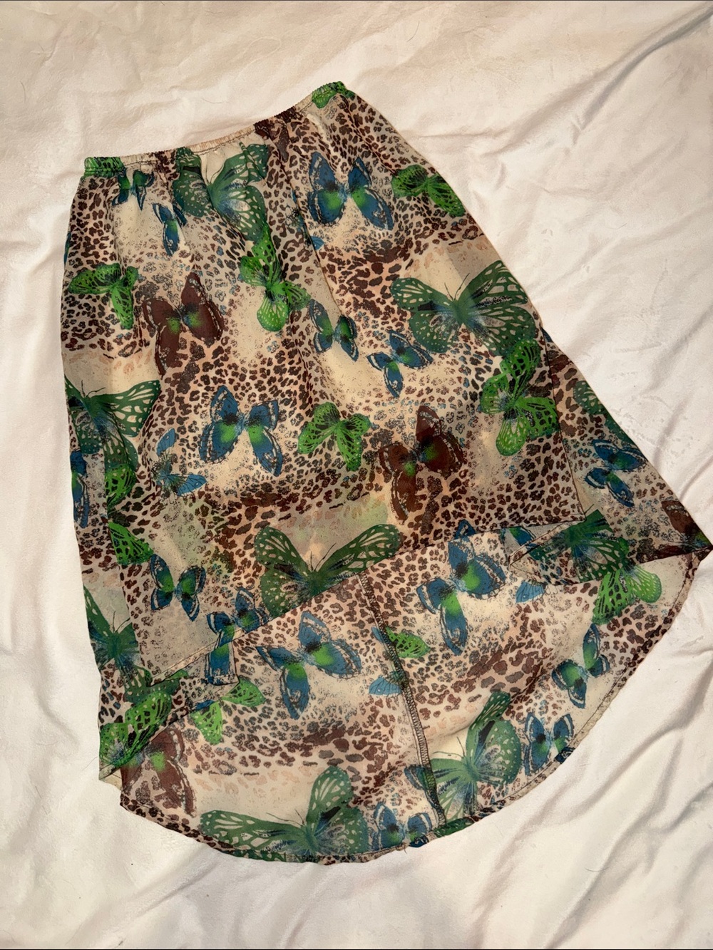 Green and Blue Butterfly High-Low Skirt